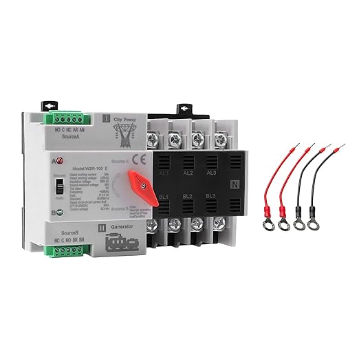 100Amp AC220V Automatic/Manual Transfer Switch 4P 50/60Hz, 4POLE 100A Mini ATS Solar Auto Dual Power Switch W2R for Home Generator, Din Rail Mount Cn Automatic Changeover Fast Transfe for,Rv,Lv Power