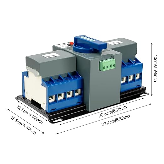 Power Automatic/Manual Transfer Switch, 63A AC110V 2-Way Generator Changeover Switch Hole M8 Installation 5.12 * 4.76in 4P/63A Blue