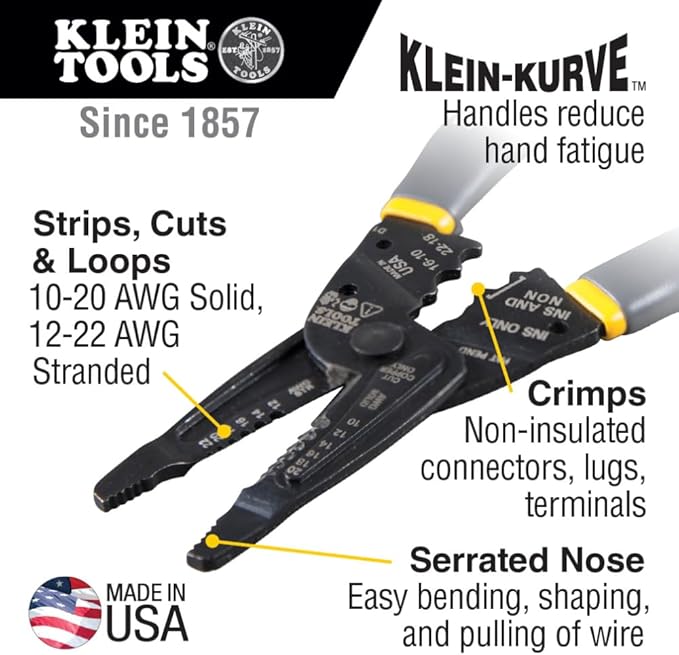 Klein Tools 1009 Multi Tool, Wire Stripper/Crimper/Wire Cutter, Made in USA, Long-Nose Multi-Purpose Electrician Tool