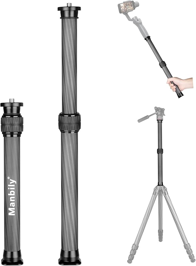 Manbily Carbon Fiber Tripod Extension Pole, 28mm Tube Two-Section Center Column Extension Rod for Tripods