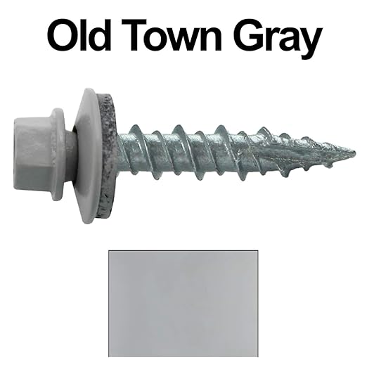 Metal Roofing Screws: (250) 10 x 1 Old Town Gray Hex Head Sheet Metal Roof Screw. Self Starting Metal to Wood siding Screws. EPDM Washer. Colored Head