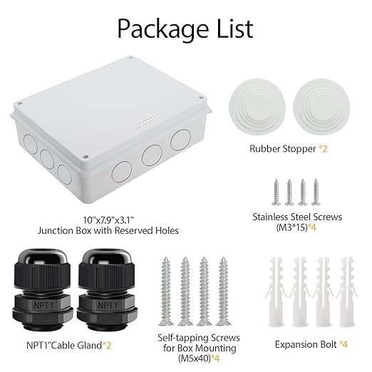 LeMotech Junction Box, Electrical Box IP65 Water Resistant Dustproof ABS Plastic Project Enclosure for Electronics White 10 x 7.9 x 3.1 inch