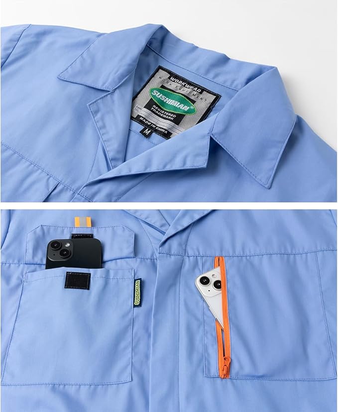 Mens Short Sleeve Coveralls Work Mechanics Jumpsuit Summer Overall Work Suit Breathable Crawl Suit Coverall