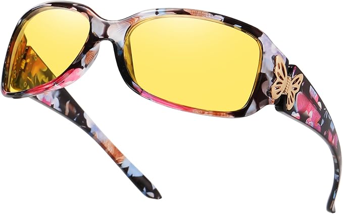 HAOLOTA Night Vision Driving Glasses Women Anti Glare Polarized, Wrap Around Nighttime Safety Glasses UV Protection