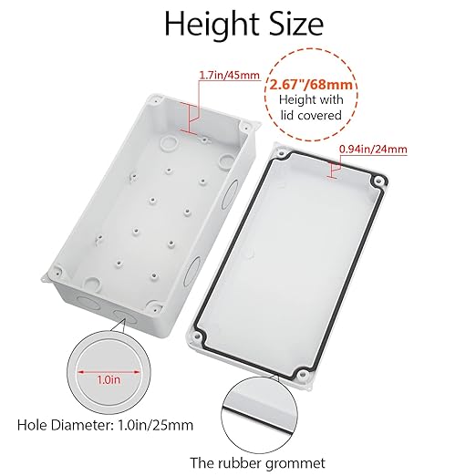 LeMotech Junction Box, Electrical Box IP65 Water Resistant Dustproof ABS Plastic Project Enclosure for Electronics White 7.9 x 3.9 x 2.8 inch