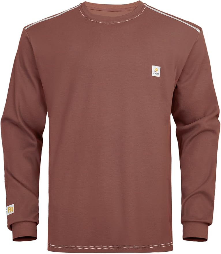 FR Shirts for Men CAT2/HRC2 6.5oz Lightweight Fire Resistant Shirts for Men Long Sleeve Crewneck T-Shirt