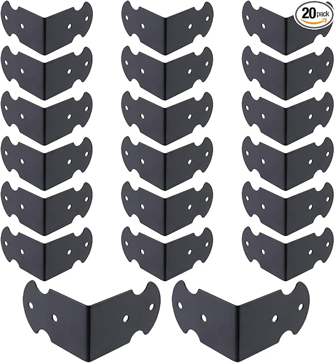 Geesatis 1.6" X 0.7" Set of 20 Right Angle Decorative Corner Protector Box Edge Cover Bracket, with Mounting Screws, Iron,Black