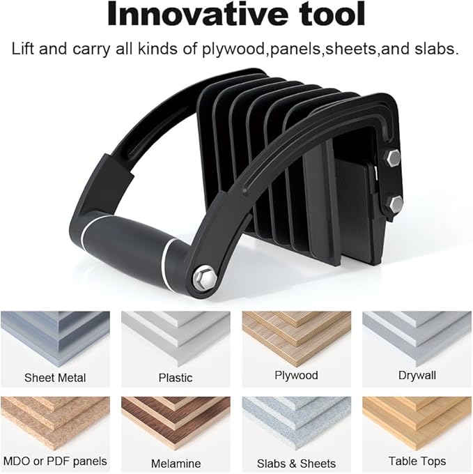 FivePears Professional Panel and Plywood Carrier, Plywood Lifting Tool and Drywall Carrying Tool, One Person Drywall Carrier Handle, Single Hand Clamp Lift Tool for Sheet Board, Padded, Drywall