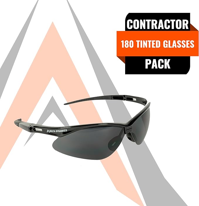 Malta Dynamics APEX Safety Glasses – Anti Scratch and Anti Fog Protection, Construction Safety Glasses for Men and Women, ISEA & ANSI Z87 Compliant (Tinted, 180 Pairs)