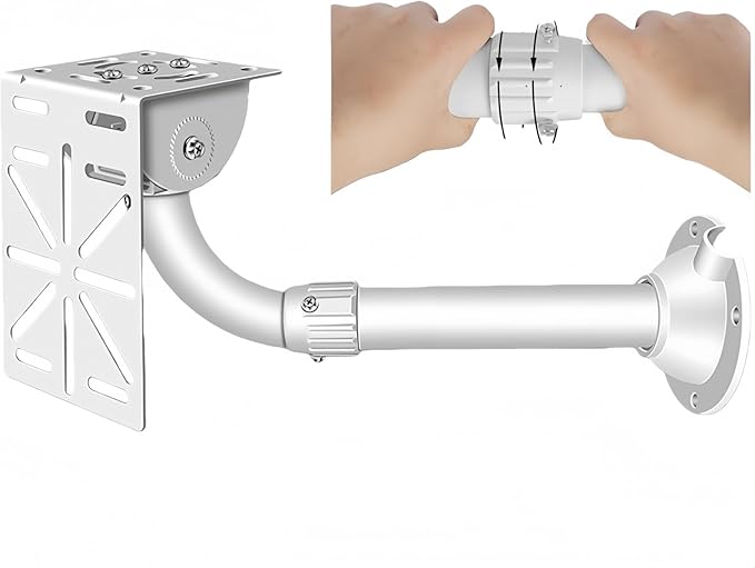 Telescoping Aluminum Wall Mount (11.8-23.6in / 30-60cm) with L-Shaped Adapter - Adjustable Length for CCTV Dome/IP/PTZ Cameras, Indoor/Outdoor Heavy-Duty Use