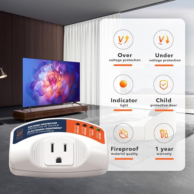 BXST Surge Protector for Refrigerator 15A 1800W 140J Single Outlet Surge Protector Plug in for Home Appliance Multi Function Plug with Protection Wall Mount Power Suppressor for TV/PC/PS5