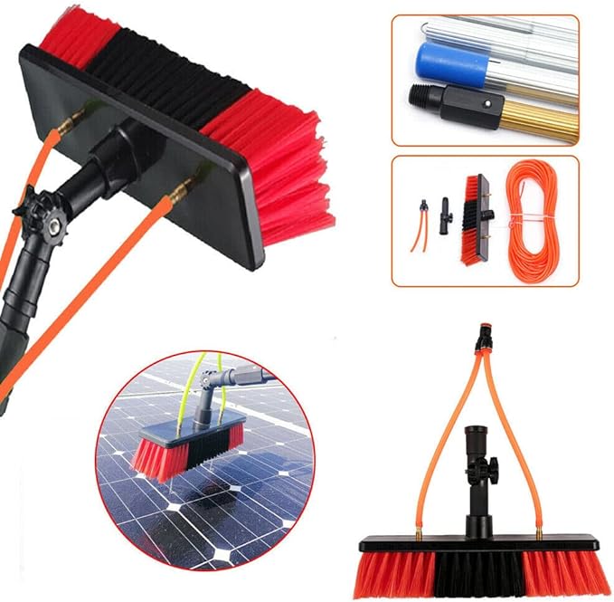 Water Fed Pole Kit, Water Fed Brush, 26ft Water Fed Cleaning System, Aluminum Outdoor Window Cleaner with Hose, Cleaning and Washing Tool for Solar Panel