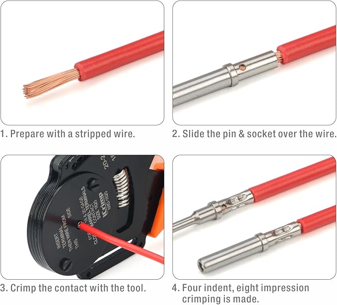 iCrimp IWD-1620 Deutsch Crimp Tool, Size 16 Deutsch Crimper, Solid Barrel Contact & Circular Connector Contacts Crimping Tool, 8 Indents Wire Crimper, AWG16 to AWG20