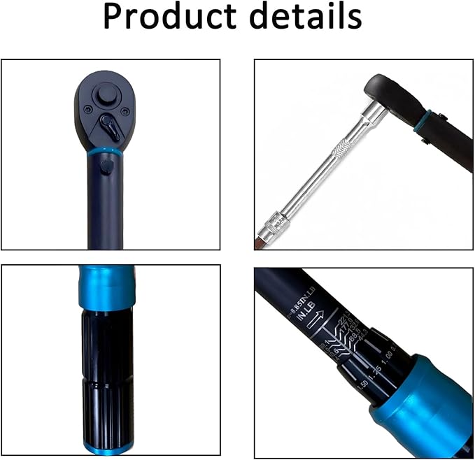 1/4-Inch Drive Click Torque Wrench, 44.3~221.3 IN.LB/5-25 N.m, ±3% Accuracy, 72-Tooth Dual Range Scales Adjustable Torque Wrench for Car Repair, Bike, Motorcycle