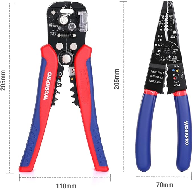 WORKPRO Wire Stripper Set, 8-Inch Multi-Tool Stripper and 8-Inch Self-Adjusting Wire Stripper Set for Stripping, Cutting and Crimping