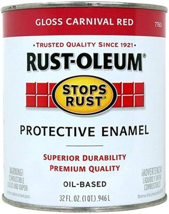 Rust-Oleum 7763502 Stops Rust Brush On Paint, Quart, Gloss Carnival Red, (Pack of 1)