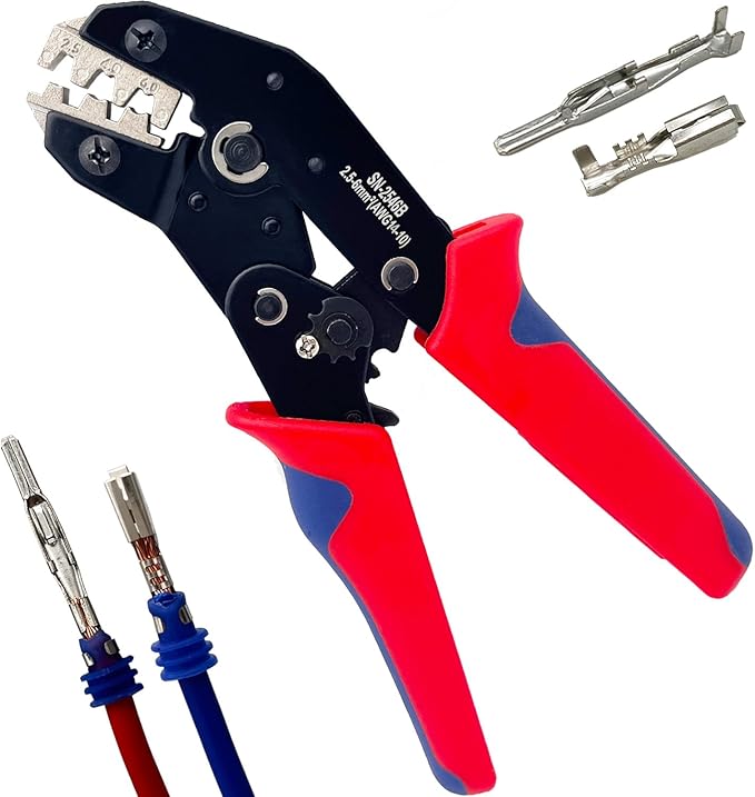 Crimping Tool with Ratchet, Ratcheting Wire Crimper Tool for Open Barrel Terminal Connectors, Electrical Crimping Tool, Crimping Pliers for 14-10 AWG
