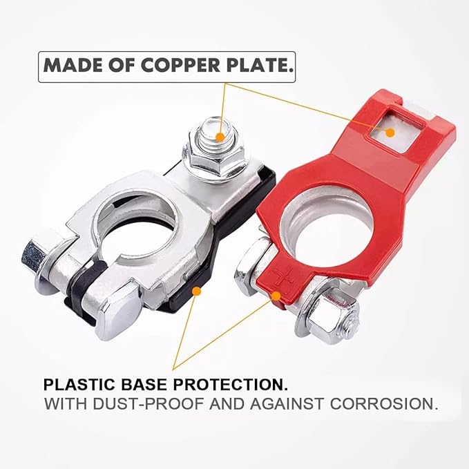 zipelo Battery Terminal Connector, Top Post Battery Cable Terminal Clamp Set, Positive and Negative 1 Pair, Good Contact and Corrosion Resistance (Style I, 4PCS)