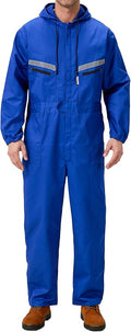 Mens Work Coveralls Mechanic Hooded Overall Workwear Jumpsuits Long Sleeve Hi Viz Coverall with Zippers