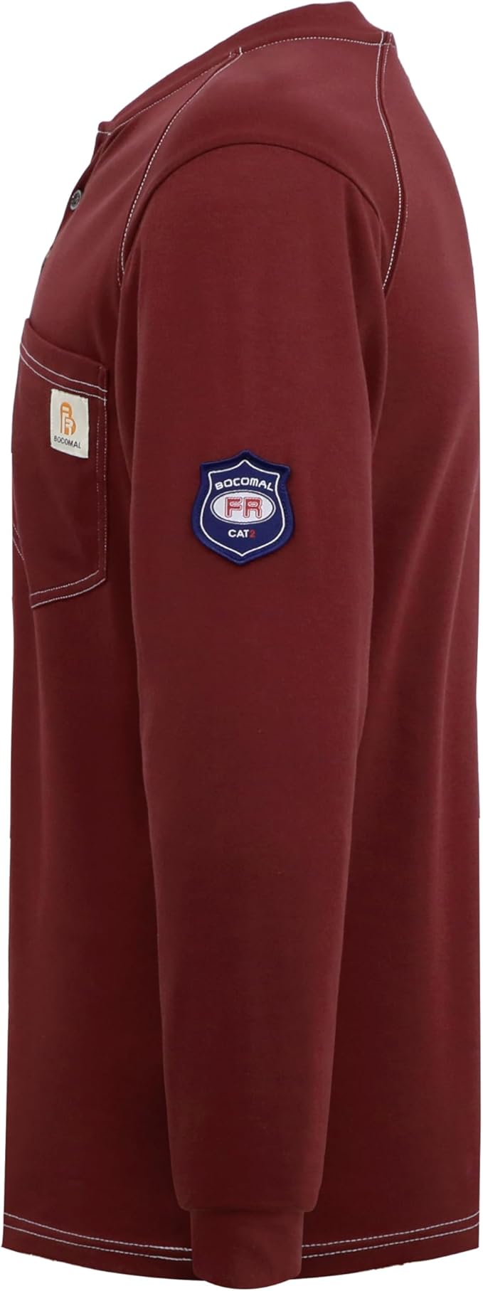 BOCOMAL Men's FR Henley Shirt Flame Resistant 5.5oz Cotton Long Sleeve Workwear UL NFPA2112 CAT2 Welding Tee