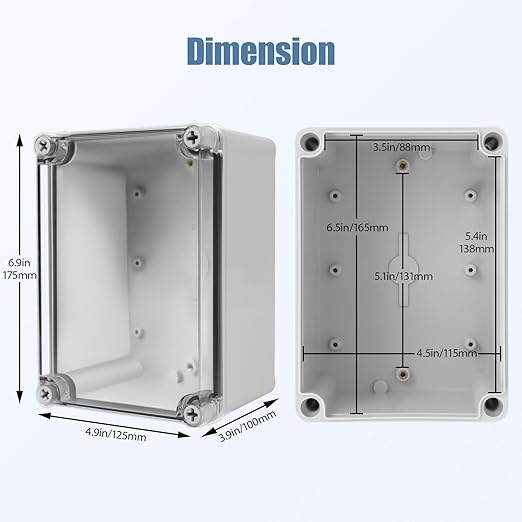LeMotech Junction Box IP67 Waterproof Dustproof Electrical Box Project Box DIY Enclosure Gray with Transparent Clear Cover, External Size 6.9x4.9x3.9in (175x125x100mm)