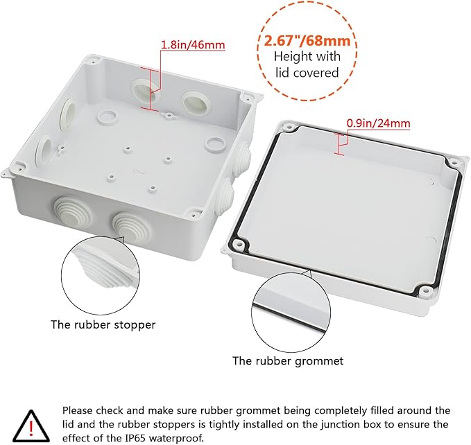 LeMotech ABS Plastic Dustproof Waterproof IP65 Junction Box Universal Electrical Project Enclosure White 5.9 x 5.9 x 2.8 inch (150 x 150 x 70 mm)