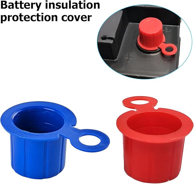 Mandark Car Battery Terminal Cover, 4PCS Vehicle Battery Top Post Cap with Washers, Automotive Battery Stud Terminal Insulator Protector Accessories, Universal for SUV, Sedan, Truck (Blue/Red)