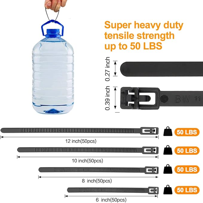SOOOEC 100 Pack Reusable Zip Ties Assorted Sizes 6+8+10+12 Inch UV Resistant, Black Zip Ties Heavy Duty Outdoor Releasable Round Ending No Hurt, Cable Ties Reusable Tie Wraps Indoor Non Slip Off