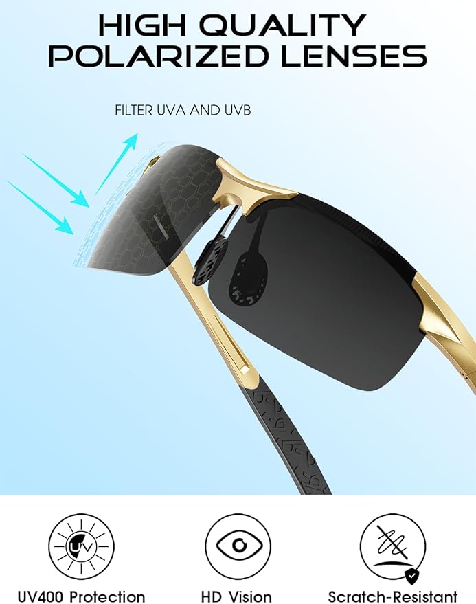 ATTCL Polarized Sunglasses Men Sports: UV Protection Anti Glare Wrap Around Lightweight Metal Driving Fishing Golf Running
