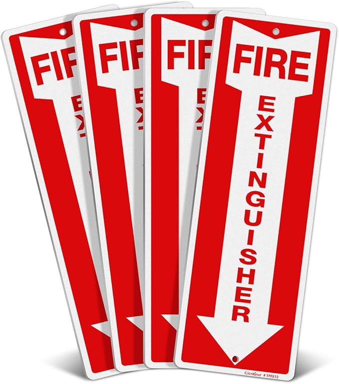 GicnKeuz Fire Extinguisher Sign, 12"x4" .040 Rust Free Heavy Aluminum, Reflective, Weatherproof and Fade Resistant, 2 pre-drilled holes, Easy to Install, Indoors and Outdoors Use (4-Pack)
