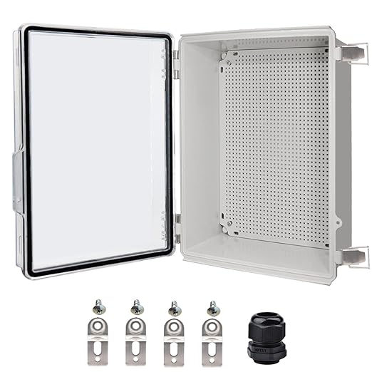 Waterproof Electrical Box, IP67 Junction Box Stainless Steel Latch Hinged Clear Cover Project Enclosure with Wall Bracket 13.8" x 9.8" x 5.9"