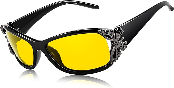 FEISEDY Classic Womens Night Glasses Driving Anti Glare Wrap Around Yellow Sunglasses B2548