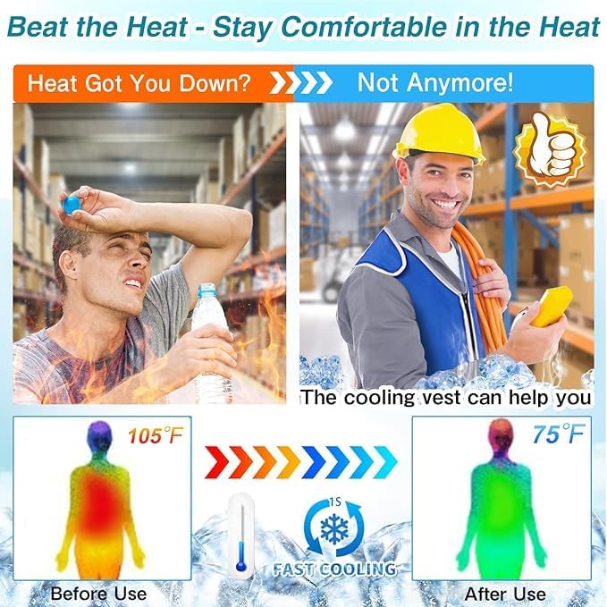 Cooling Vest with 20Pcs Ice Packs - Body Cool Vest for Men Women Adjustable Cold Jacket for Summer Hot Weather