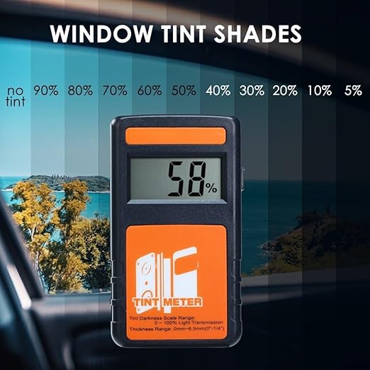 Handheld Digital Window Tint Meter 0%~100% Range Visual Light Transmission Light Transmission Continous Measurement Function (up to 4000) for Mesuring Film, Filmed Glass, Window Tint, Side Windshield