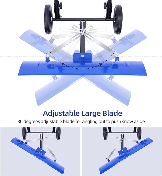 Ohuhu Snow Shovel for Driveway: 2026 Upgraded Heavy Duty Adjustable Angle Wheeled Metal Snow Shovels with 30"x12" Large Blade for Snow Removal, Snow Pusher with Wheels Efficient Remove Tool