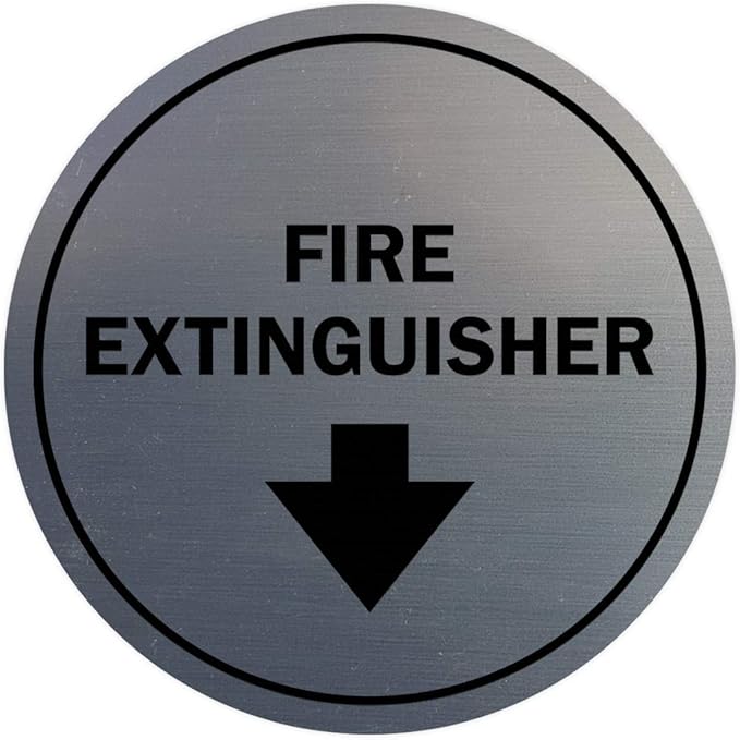 Signs ByLITA Circle Fire Extinguisher Sign (Brushed Silver) - Medium