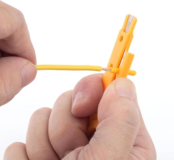 10pcs Mini Wire Stripper with Secure Finger Loop, Small Cable Stripper Cutter Tool, Wire Punch Down Tool for Diameter 5-6.2mm Cables Data Wires- Yellow