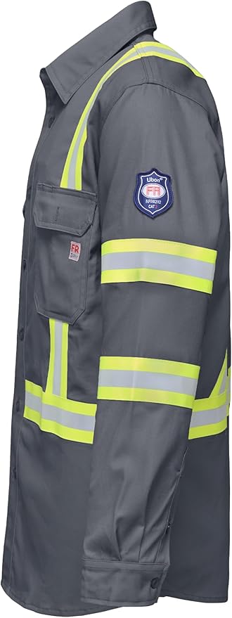 Ubon FR Shirts for Men High Visibility Welding Shirt 100% Cotton Button Down Long Sleeve Safety Workwear 6.5 oz