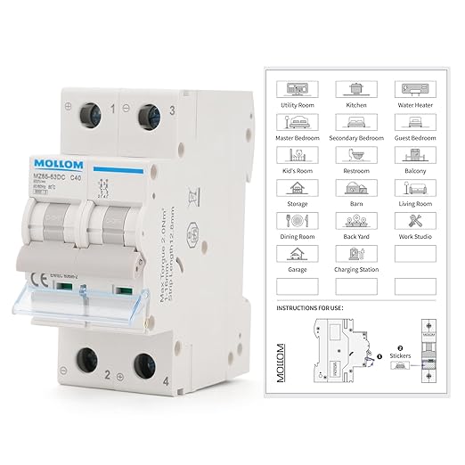 MOLLOM DC 2 Pole Miniature Circuit Breaker, 500V 40Amps, C40 Scene Visualization Custom MCB Thermal Magnetic Trip, 6KA Breaking Capacity DC Disconnect Switch for Solar PV System