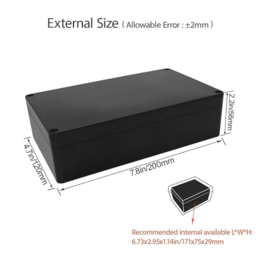 LeMotech Project Box ABS Plastic Junction Box IP65 Waterproof Hobby Box Electrical Boxes Universal Enclosure for Electronic Black 7.8 x 4.7 x 2.2 inch(200x120x56mm)（Pack of 2