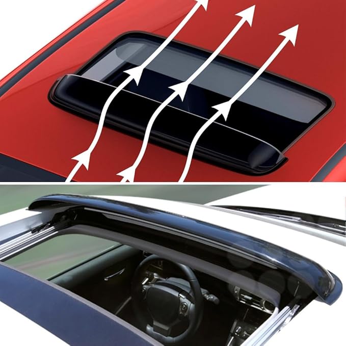 Original 38inch Universal Fit Rain Snow Guard Sun Roof Wind Deflector,1pc Tape-On Dark Smoke Tint Auto Moonroof Window Visor RN98