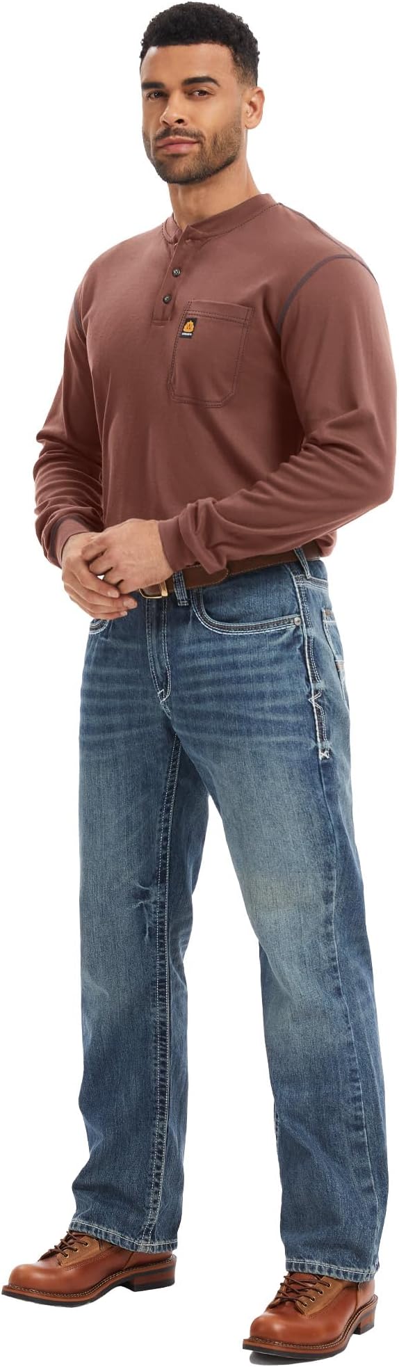 WORKWEYA FR Shirts for Men 6.5 oz Flame Resistant Long Sleeve Henley Shirt NFPA 2112/CAT2