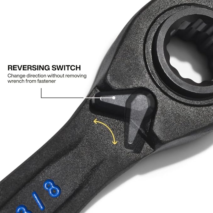 KLEIN TOOLS 68214 4-in-1 Reversible Ratchet Wrench, Box Wrench, SAE Hex Sizes 1/4, 5/16, 3/8, and 7/16-Inch, 90-Tooth Ratchet, Pass-Through Design
