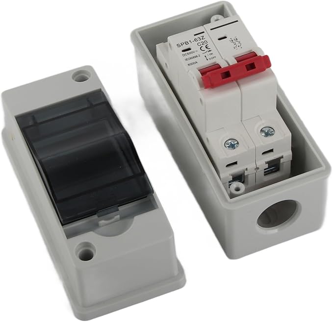 Miniature Circuit Breaker Solar DC Isolator Switch 20A for Outdoor Photovoltaic PV Solar Panels Disconnect IP65 DIN Rail Enclosure RV Breaker Box DC500V