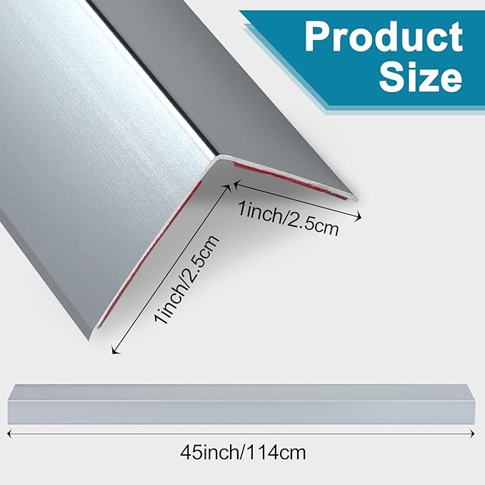 Raytano 8Pcs 45" L ×1" W Self Adhesive Metal Corner Protectors, Modern Aluminum Wall Corner Guards for Wall Door Furniture Cabinet Baseboard Frame Protection and Decoration (Size:45" x 1",Grey)