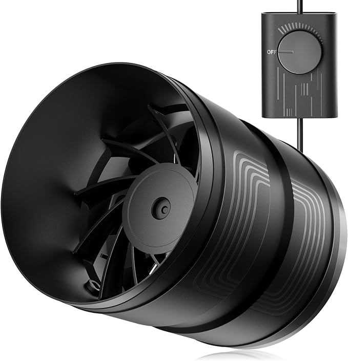 Hon&Guan 6 Inch Upgrade Inline Duct Fan with Stepless Speed Controller - 345 CFM, 20W Low Power, Low Noise Ventilation Fan for Grow Tents, Hydroponics, Basements