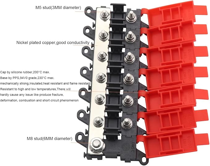 6way Midi Fuse Holder Car Audio Automotive Marine Boat Motor Fuse Blocks Midi Holder 30 Amp 60Amp 100Amp Midi Fuses 1in 6out