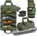 Upgraded Heavy Duty Tool Roll Up Bag Organizer with 6 Zipper Pockets - Canvas Wrench Pouch for Mechanic & Electrician, Car Seat Back Hanging Storage for Truck Jeep RV, Waterproof Emergency Gear Case