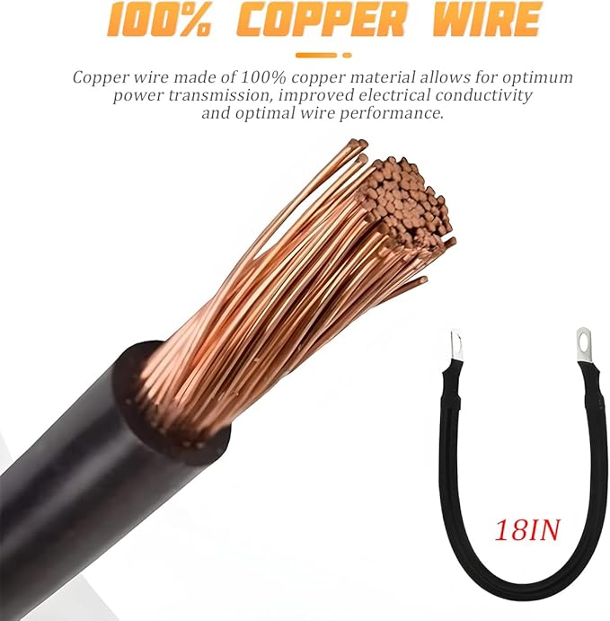 AICEL 4 AWG Battery Cables Set with Terminals, Pure Copper Battery Inverter Cables with 3/8 Inch Lugs, Power Wire (Positive and Negative) for Solar ATV RV Boat Automotive Marine Motorcycle (18")