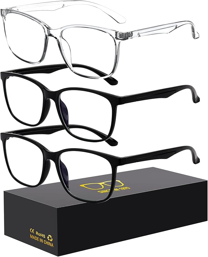 Blue-Light Blocking Glasses Computer Reading/Gaming/TV/Phones Glasses Fashion Anti Eyestrain Glasses for Women Men（E1 Black + Black + Transparent）